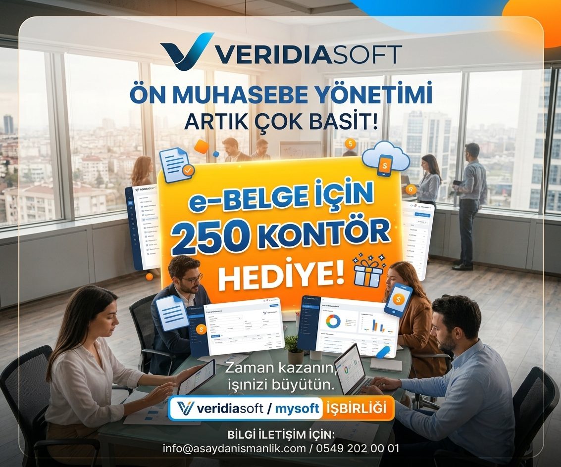 Veridiasoft ön muhasebe programı e-fatura e-belge 250 hediye kontör ve mysoft iş birliği blog görseli.